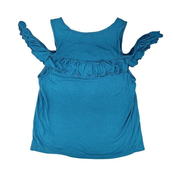 Willow & Clay Teal Cold Shoulder Top Blouse Ruffle Women Size Medium Soft USA - Picture 2 of 5